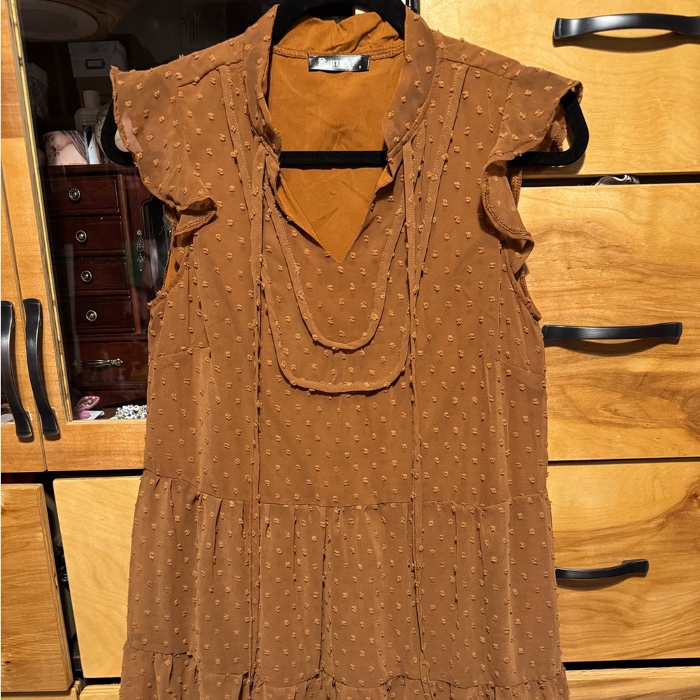 Brown Ruffled Sleeveless Dress